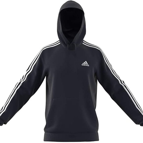 🆕adidas Men's Essentials 3-Stripes French Terry Hoodie, LG-Legend Ink/White,NWT - Picture 1 of 3